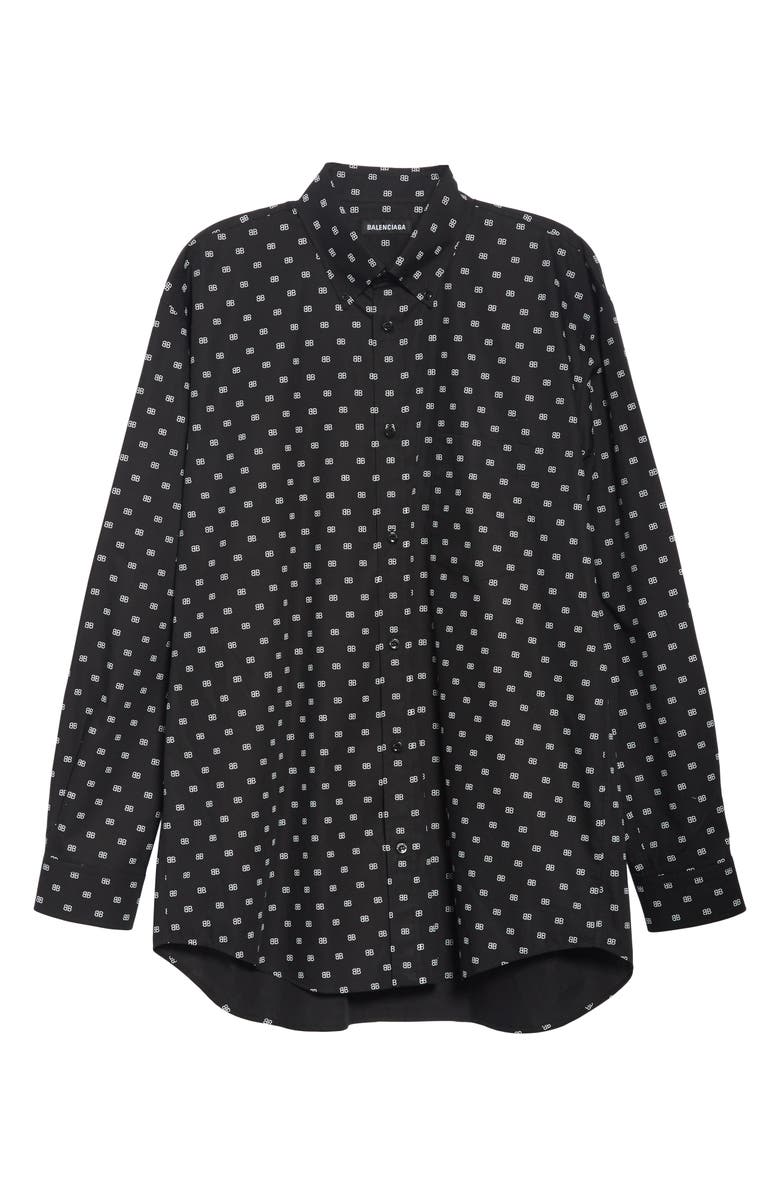 Balenciaga Logo Print Button-Down Shirt, Alternate, color,