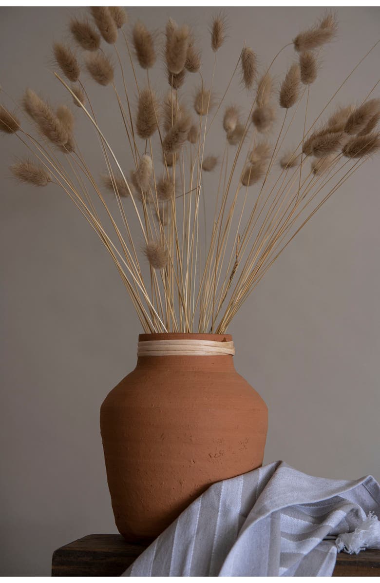 Foreside Home and Garden Natural Handthrown Terracotta & Rattan Accents Decorative Home Vase, Alternate, color, Brown