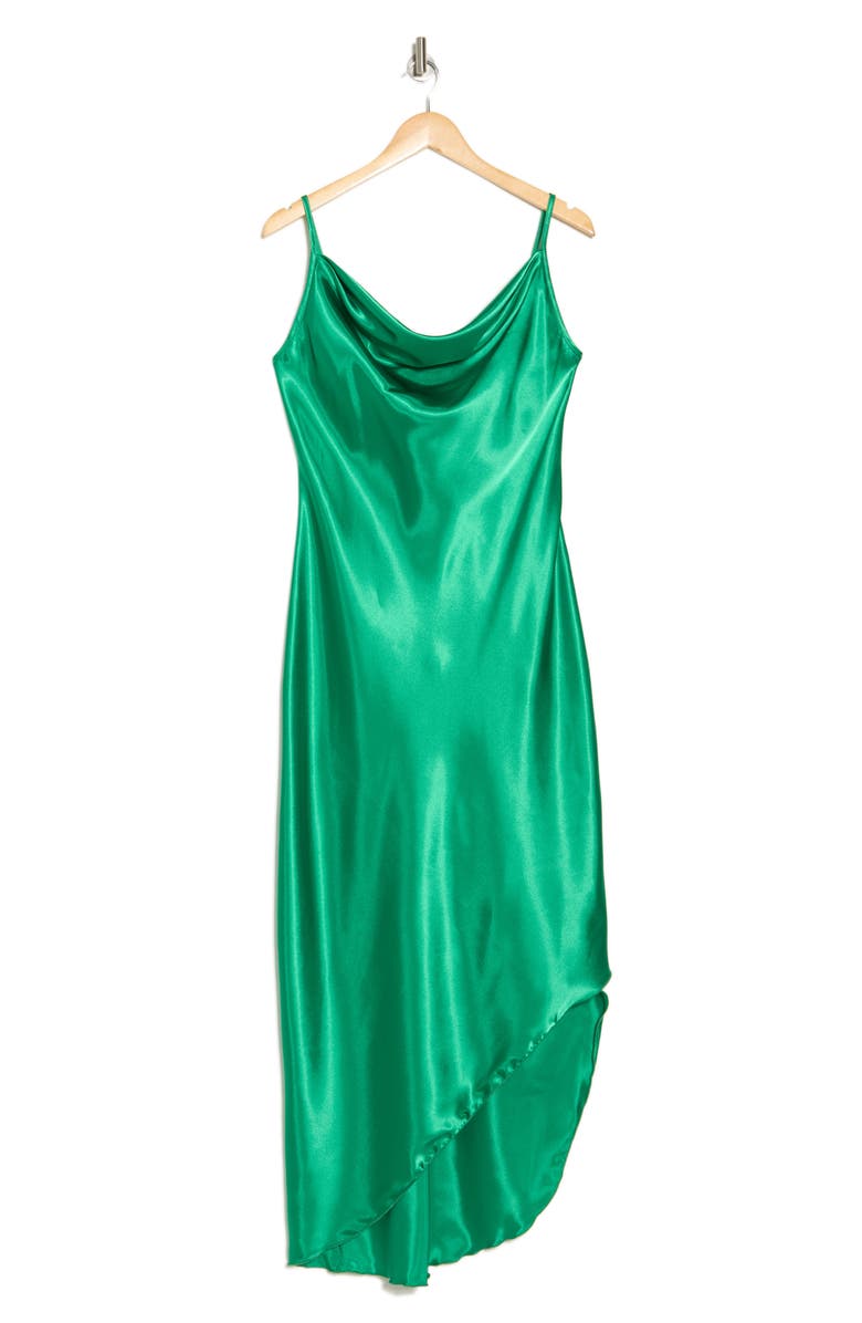 bebe Asymmetric Satin Slipdress, Alternate, color,