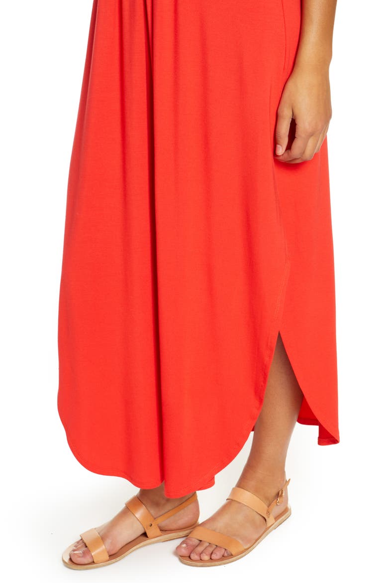 V-Neck Jersey Dress, Alternate, color, RED