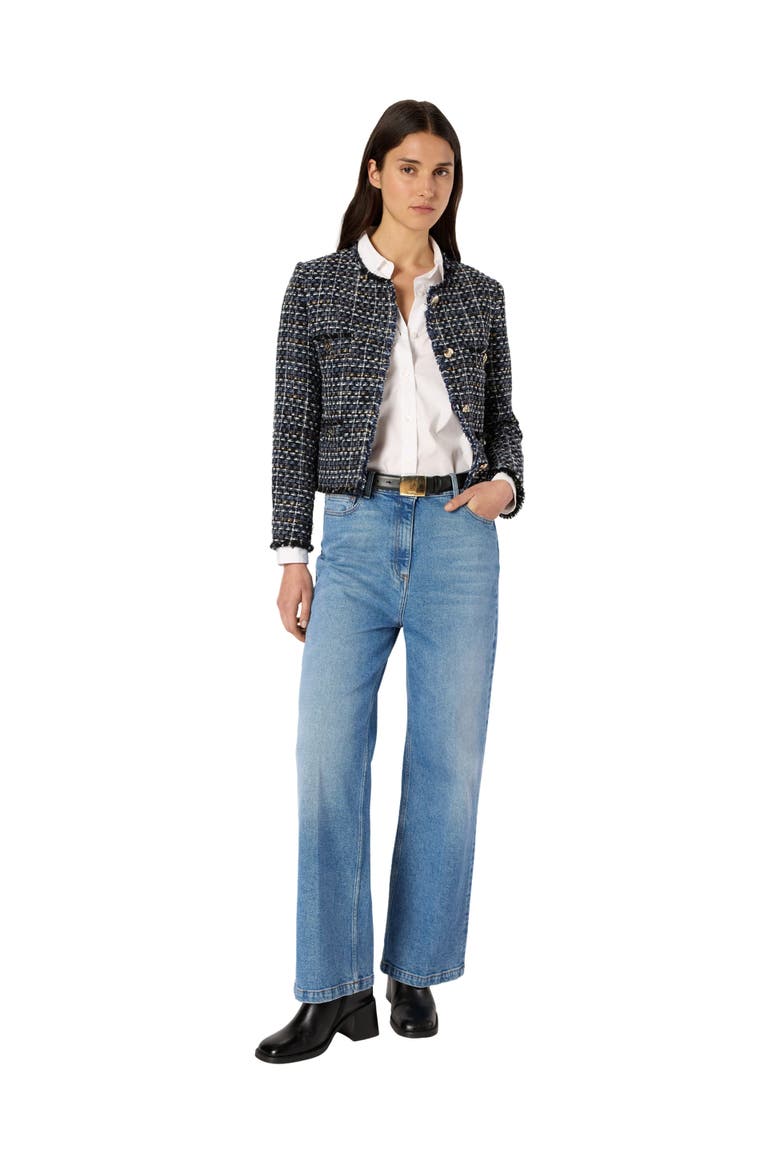 Naya Cropped Tweed Bouclé Jacket, Alternate, color, Indigo