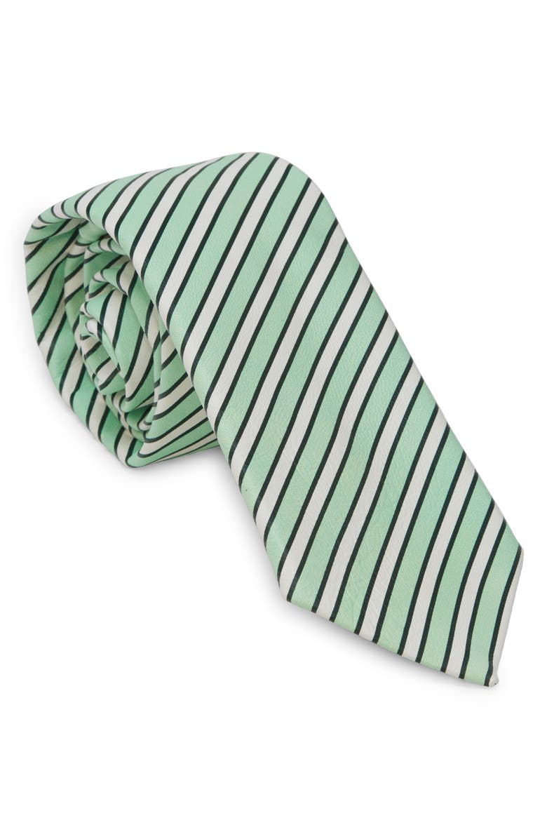 Bottega Veneta Stripe Lambskin Leather Tie, Main, color, 1800 White/ Mint/ Green