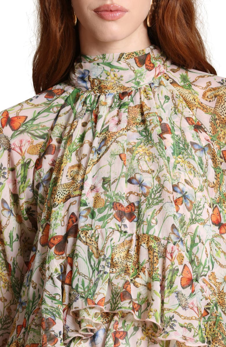 Avec Les Filles Mixed Print Tie Neck Long Sleeve Top, Alternate, color, Pink Cheetah Scarf