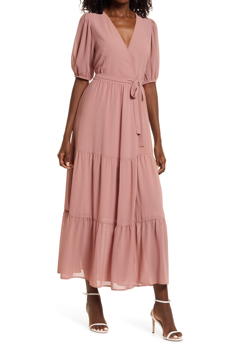 Tiered Wrap Dress, Main, color, MAUVE