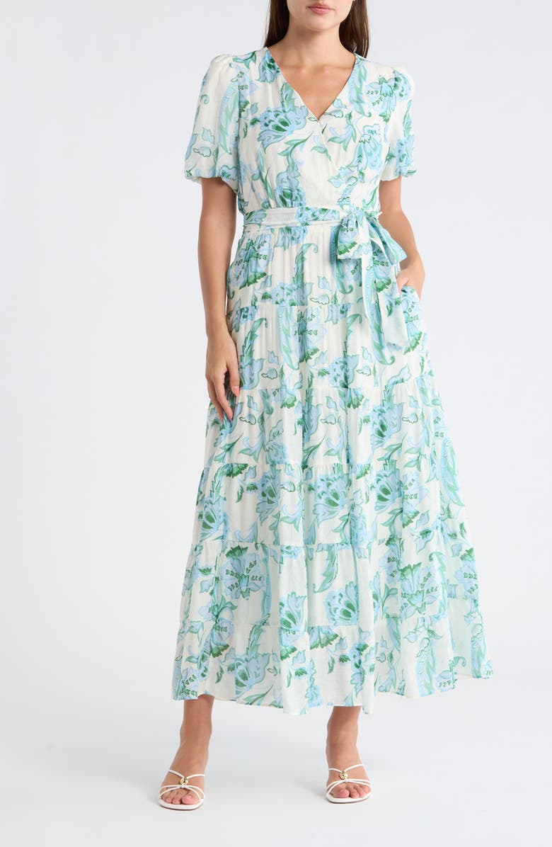 Halogen<sup>®</sup> Floral Puff Sleeve Tiered Maxi Dress, Main, color, 