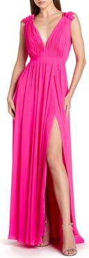 Mac Duggal Petite Sleeveless Pleated Chiffon V-Neck Gown