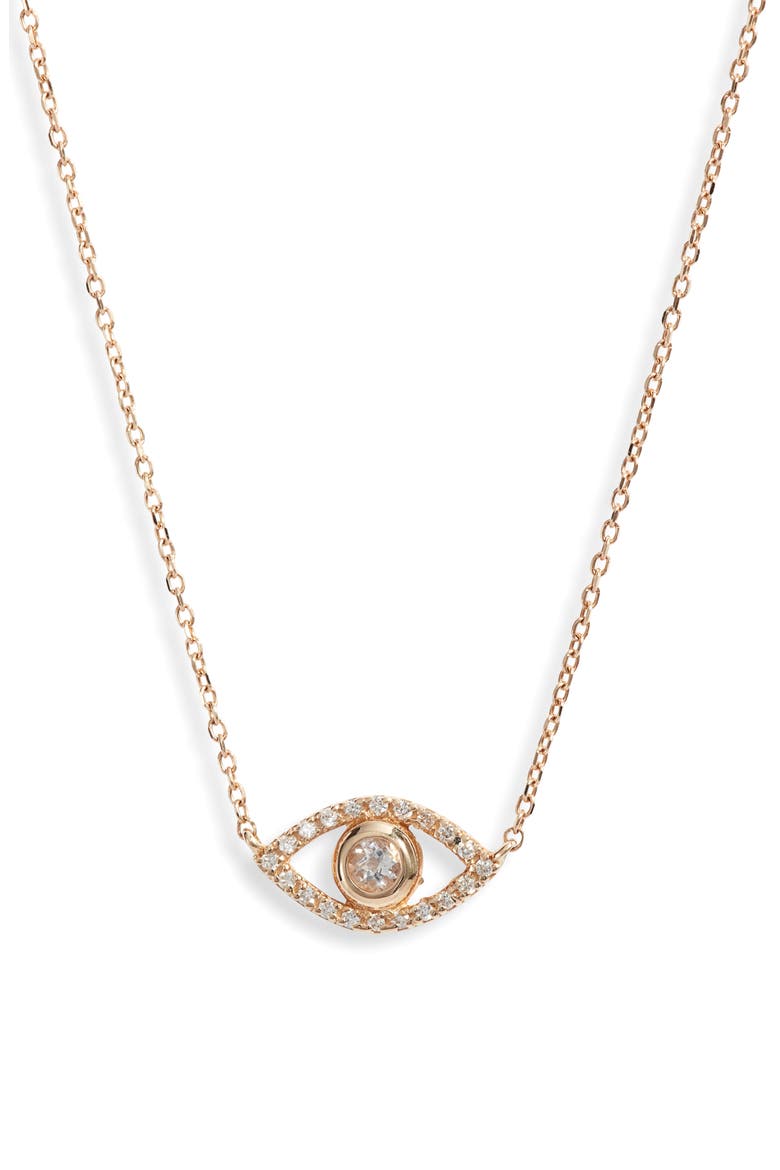 Evil Eye White Topaz & Diamond Pendant Necklace, Main, color, CLEAR