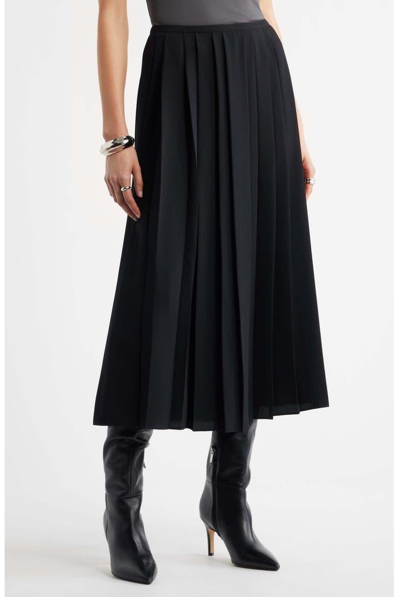 Pleated Midi Skirt, Main, color, BLACK