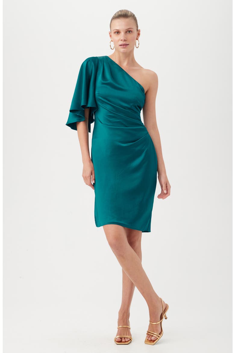 Jamile One-Shoulder Satin Cocktail Dress, Alternate, color, POOL TEAL