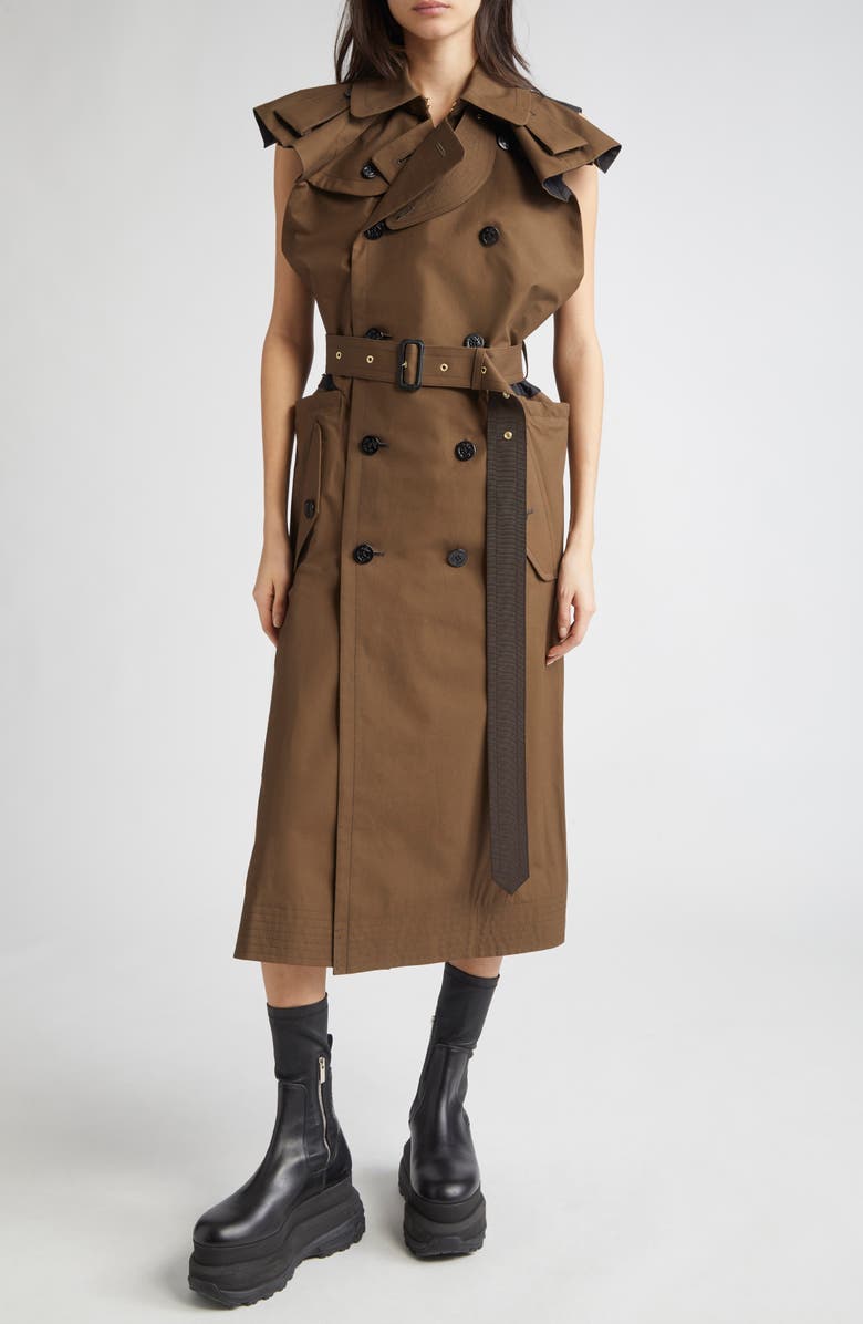 Sacai Double Breasted Midi Trench Dress, Main, color, 