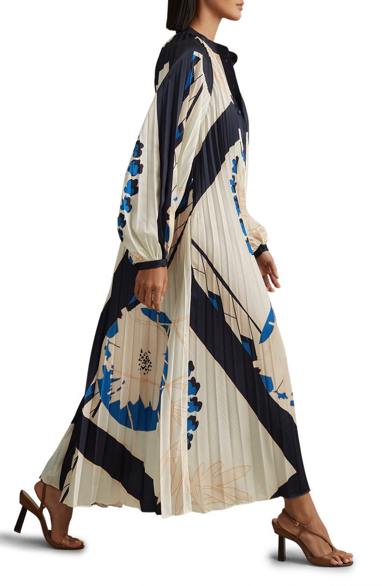 Reiss Daiya Floral Long Sleeve Pleated Maxi Shirtdress, Alternate, color, 