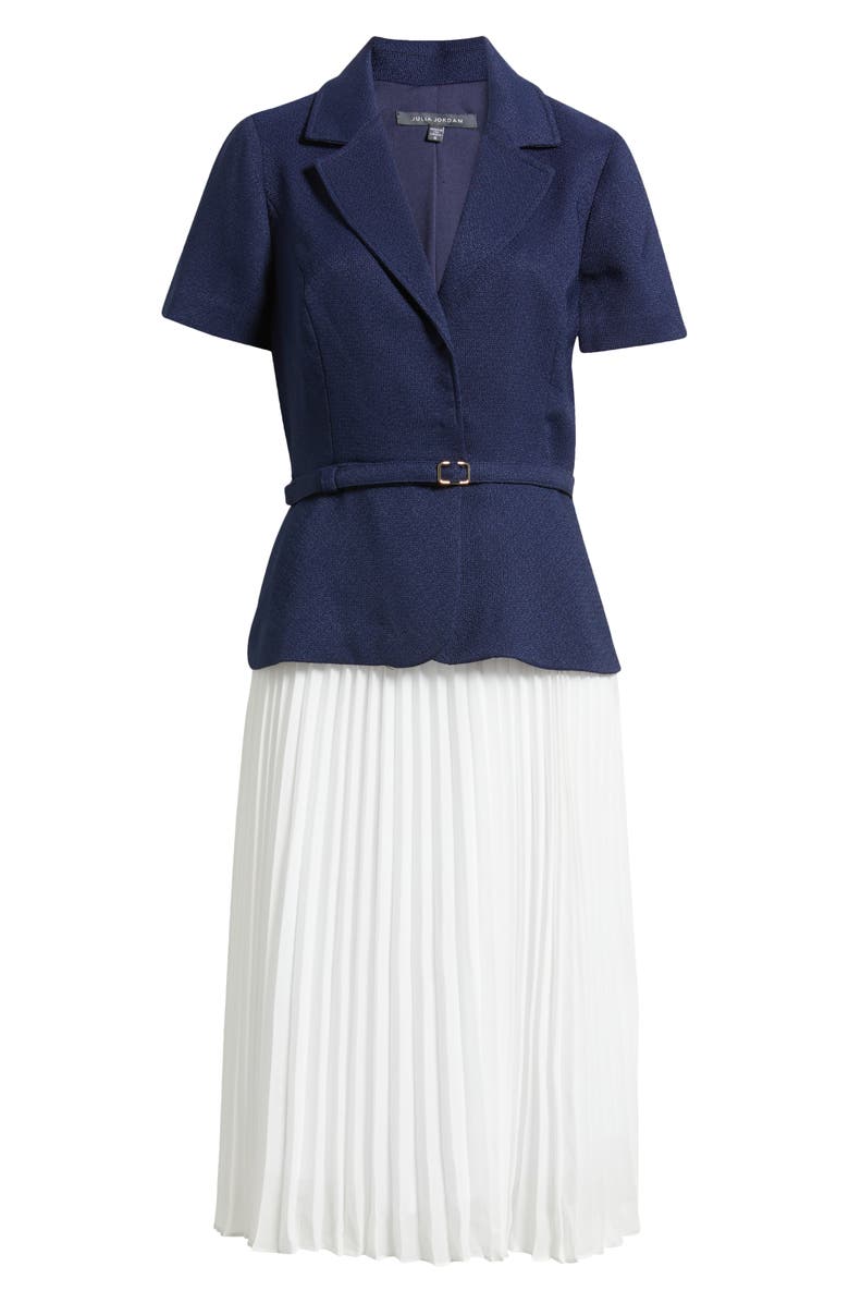 Julia Jordan Faux Two-Piece Short Sleeve Belted Midi Dress, Alternate, color, Navy Ivory