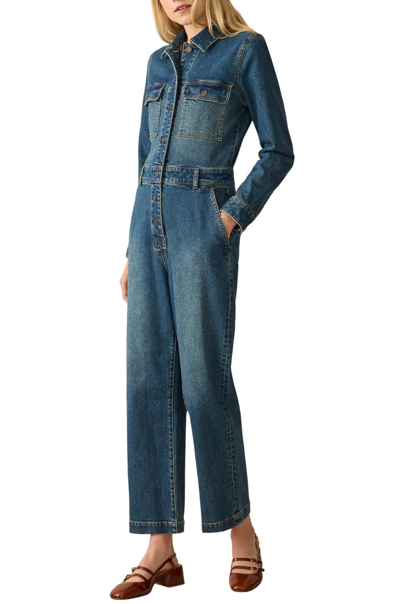 Faherty Michelle Denim Jumpsuit, Main, color, Night Lagoon Wash