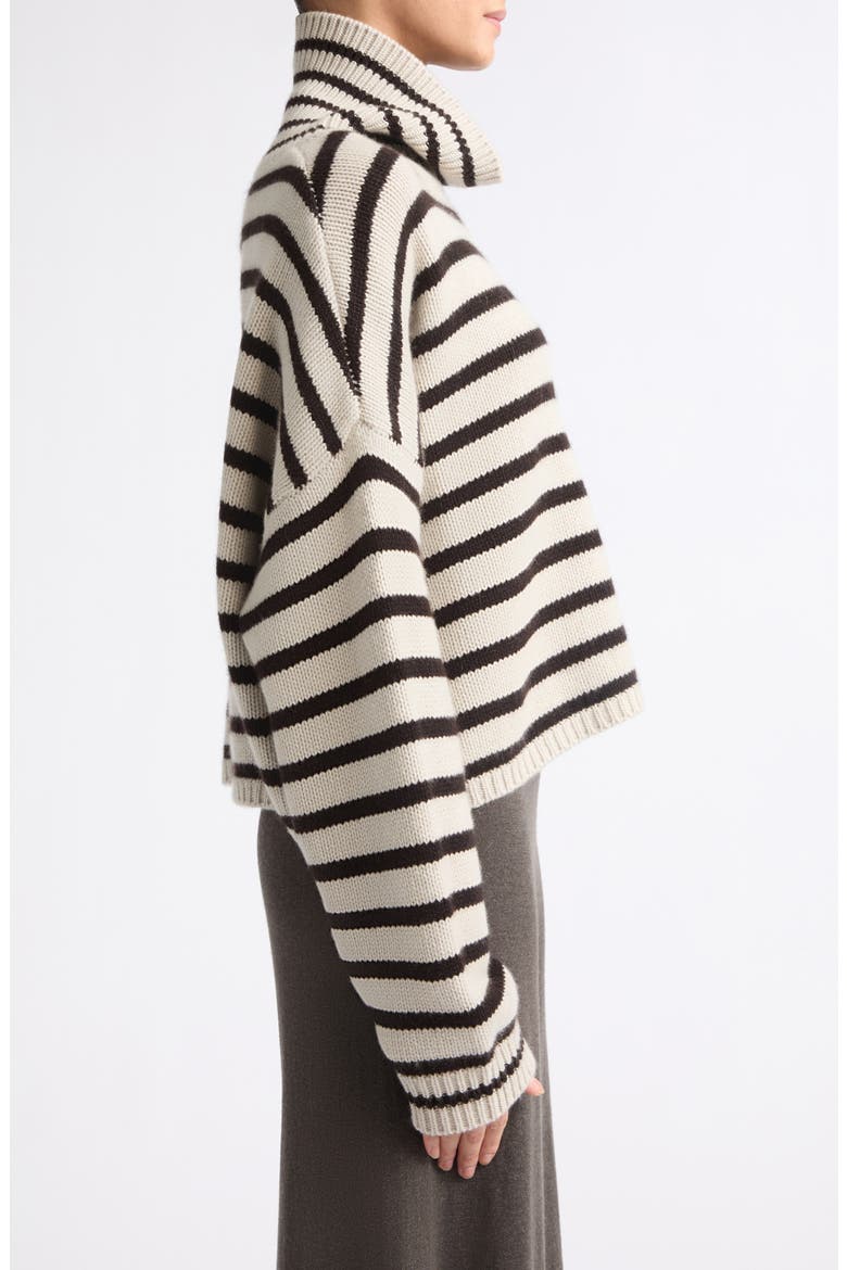 Zerlina Stripe Cashmere Turtleneck Sweater, Alternate, color, OYSTER/ DARK OAK STRIPES
