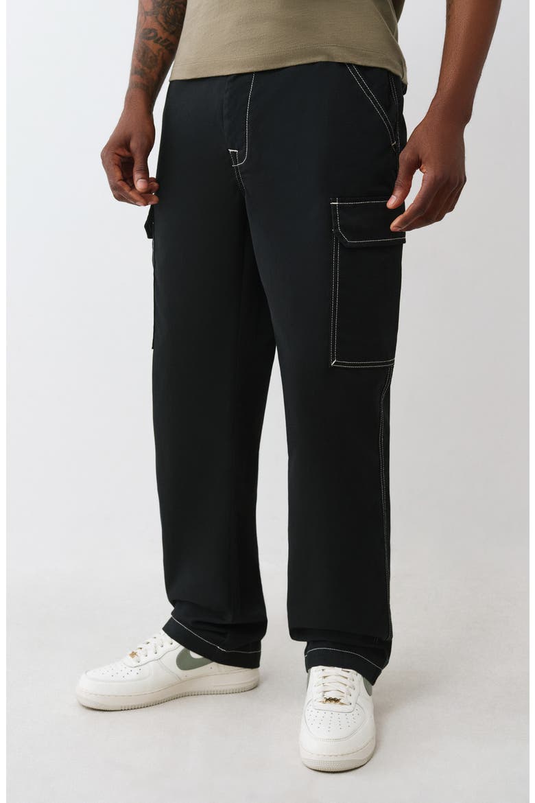 Straight Leg Contrast Stitch Cargo Pants, Alternate, color, JET BLACK