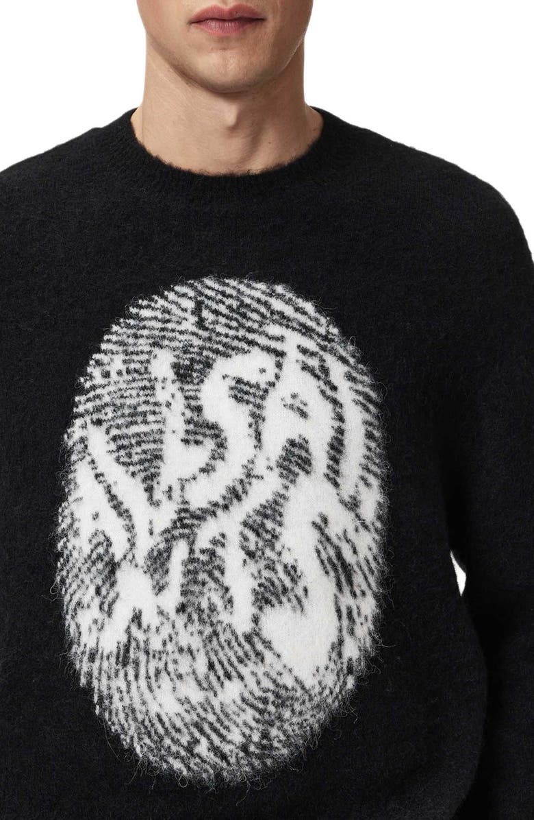 AllSaints Ridges Logo Sweater, Alternate, color, Black/ Ecru White