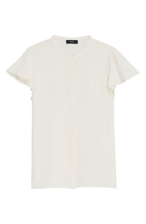 Theory Ruffle Sleeve Top In Silk Georgette In White