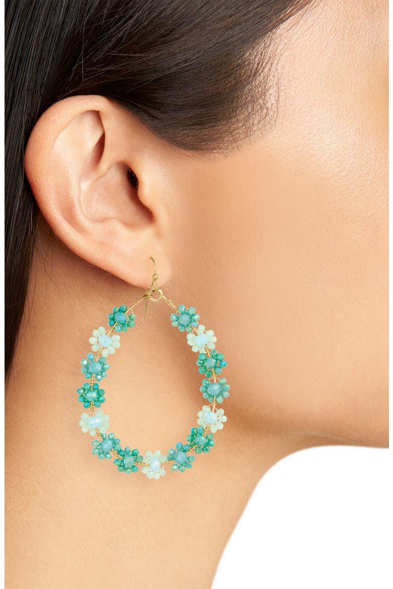 Cyrstal Floral Hoop Earrings, Alternate, color, BLUE