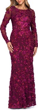 Xscape Evenings Embroidered Floral Long Sleeve Gown