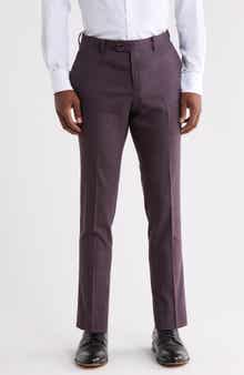 Plaid Flat Front Stretch Wool Blend Dress Pants