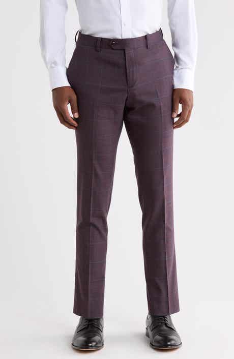 Plaid Flat Front Stretch Wool Blend Dress Pants
