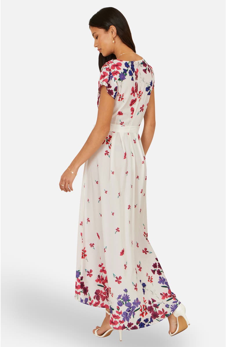 Yumi Floral Mirror Dip Hem Wrap Dress, Alternate, color, Ivory