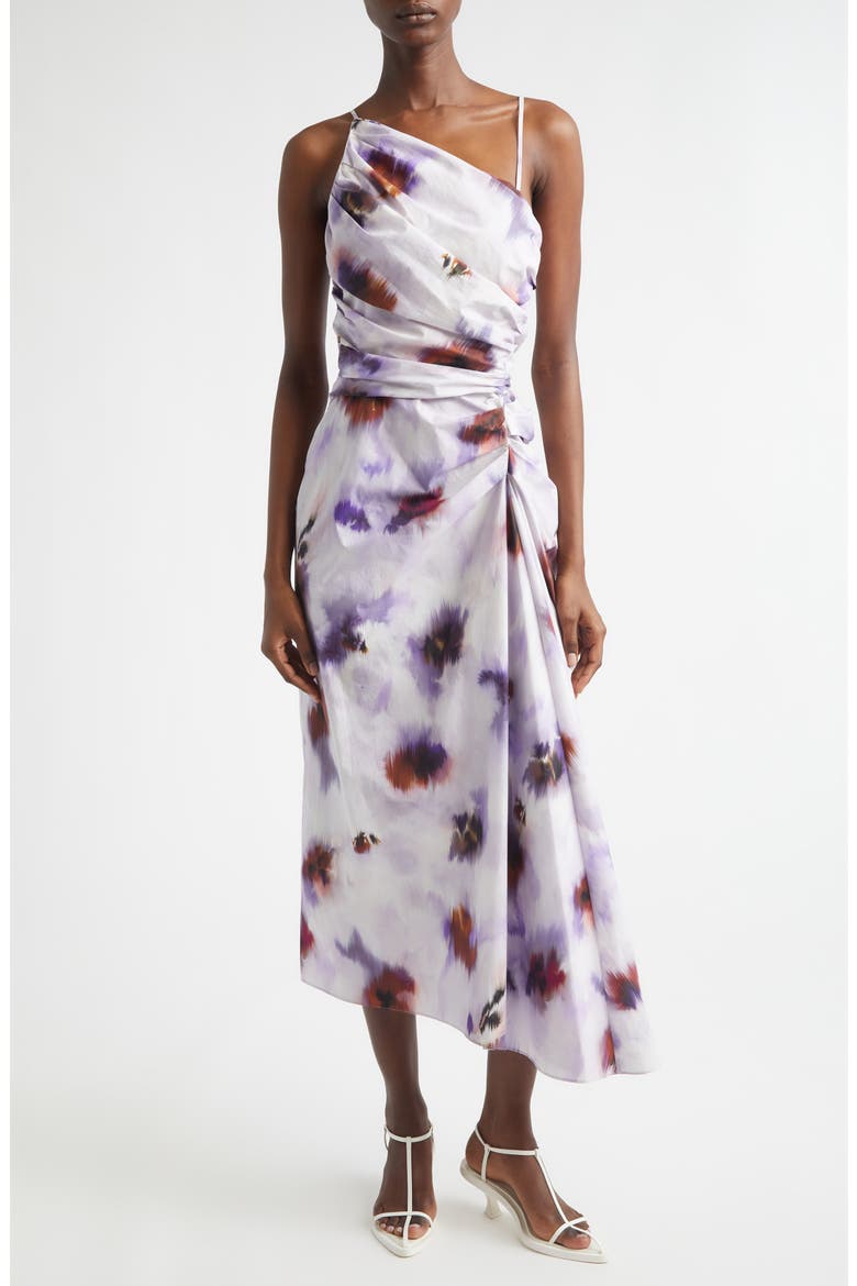 Juno Asymmetric Floral Print Poplin Dress, Main, color, LILAC MULTI
