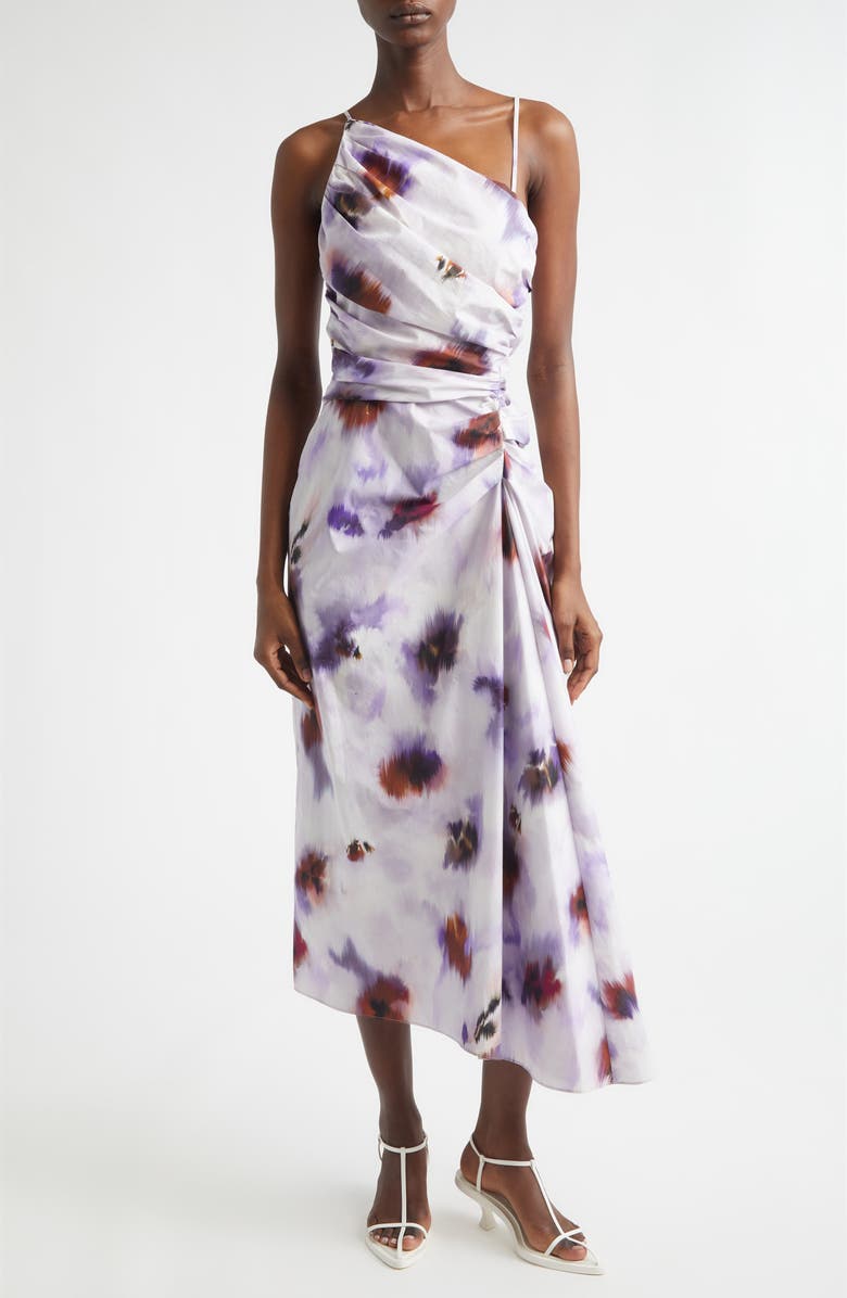 A.L.C. Juno Asymmetric Floral Print Poplin Dress, Main, color, Lilac Multi