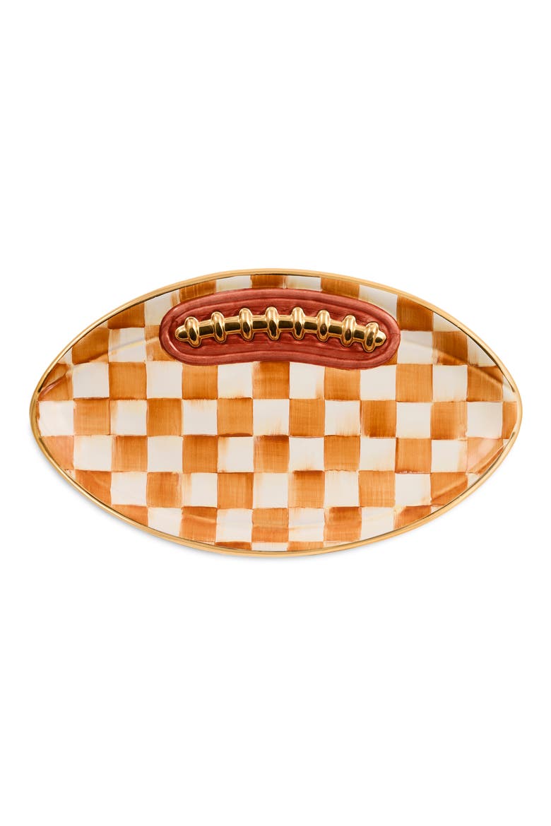Ginger Check Football Ceramic Serving Tray, Alternate, color, ORANGE