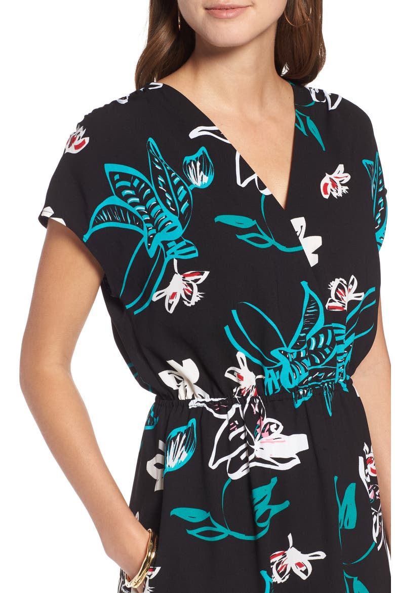 WRAP FRONT DRESS, Alternate, color, BLACK- GREEN GRAFFITI FLORAL