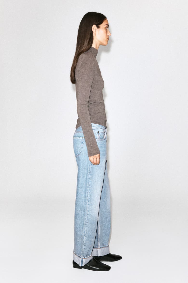 Folded Curved-leg Turn-up Jeans, Alternate, color, BLUE