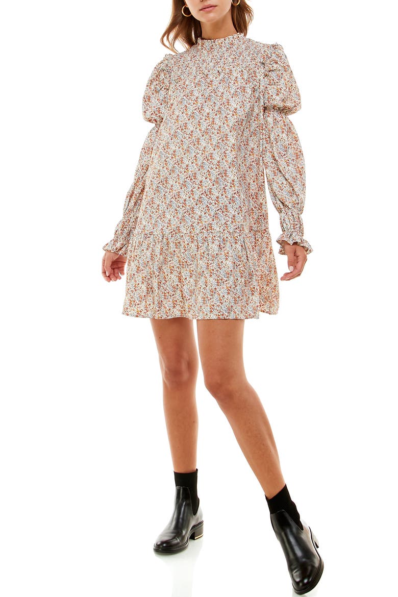 Rovigo Floral Long Sleeve Minidress, Main, color, IVORY DITSY