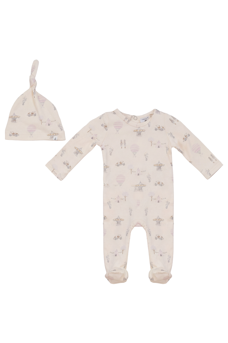 Carrousle Organic Cotton Blend Snap Closure Hat Romper, Main, color, Natural/Pink