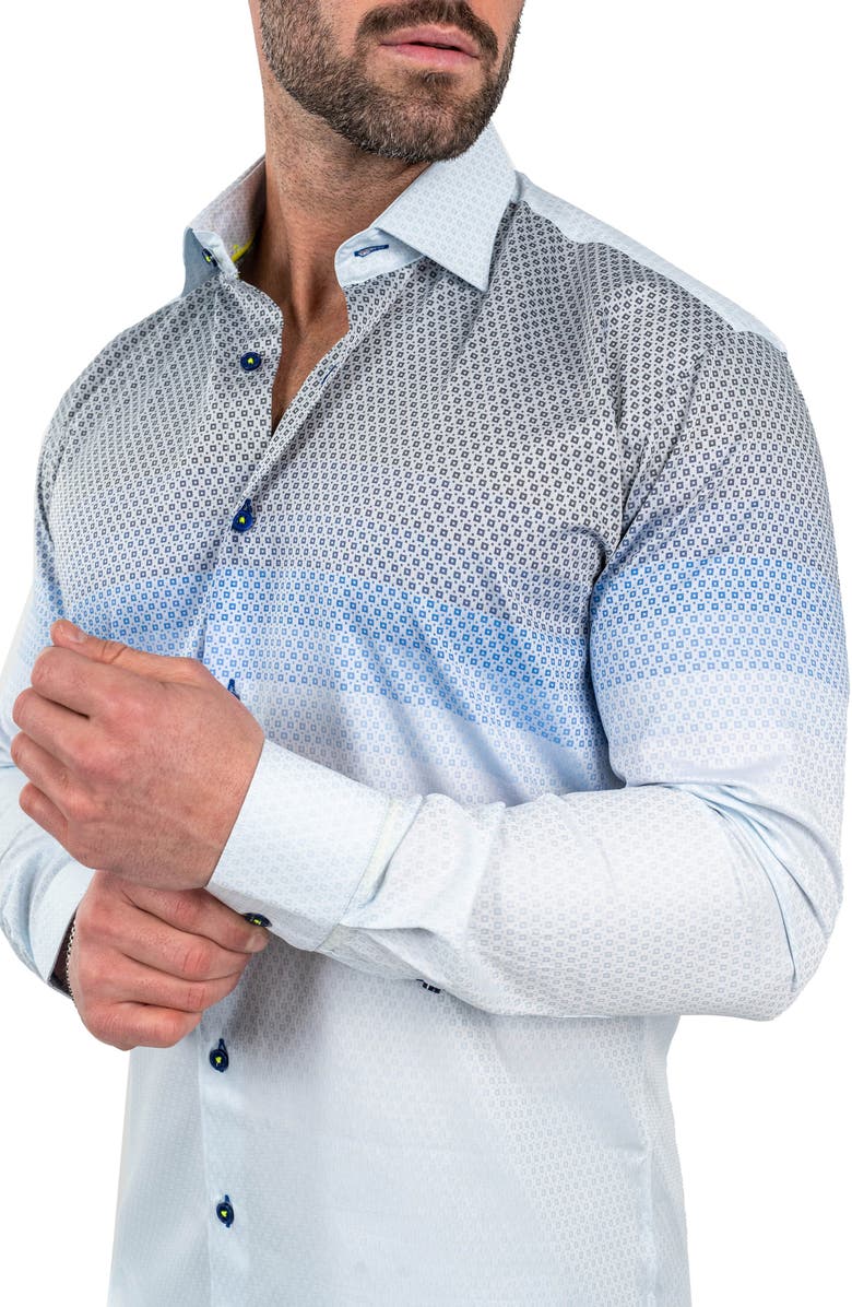 Maceoo Fibonacci Jacqdegrade Blue Contemporary Fit Button-Up Shirt, Alternate, color, Blue