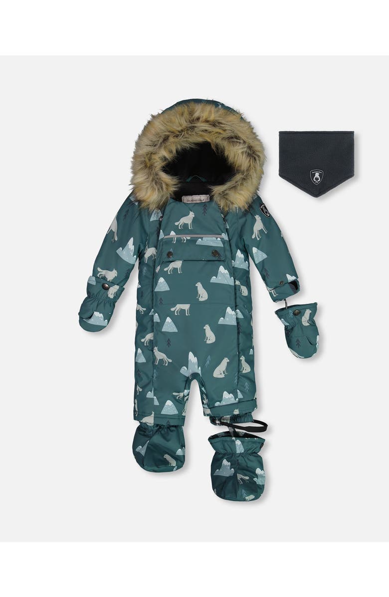 Deux par Deux Baby Boy's One Piece Baby Snowsuit Sage Printed Wolves Designed For Car Seat, Main, color,