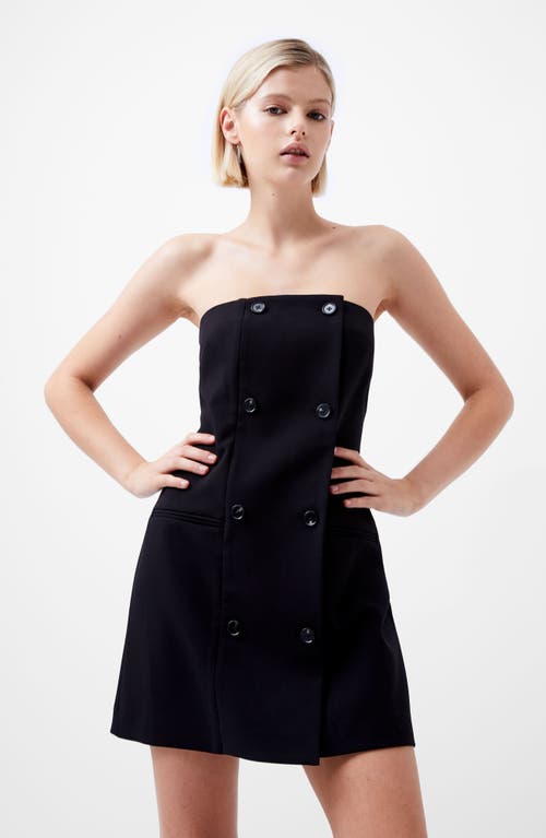 French Connection Azra Double Breasted Strapless Twill Minidress In Black