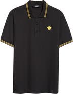 Versace Tipped Embroidered Medusa Cotton Piqué Polo