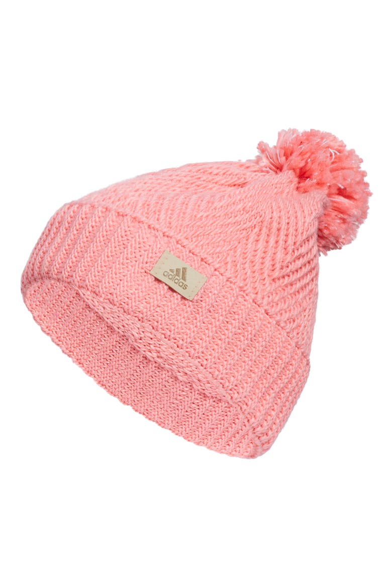Twilight Pompom Beanie, Main, color, SEMI PINK SPARK/ WHITE