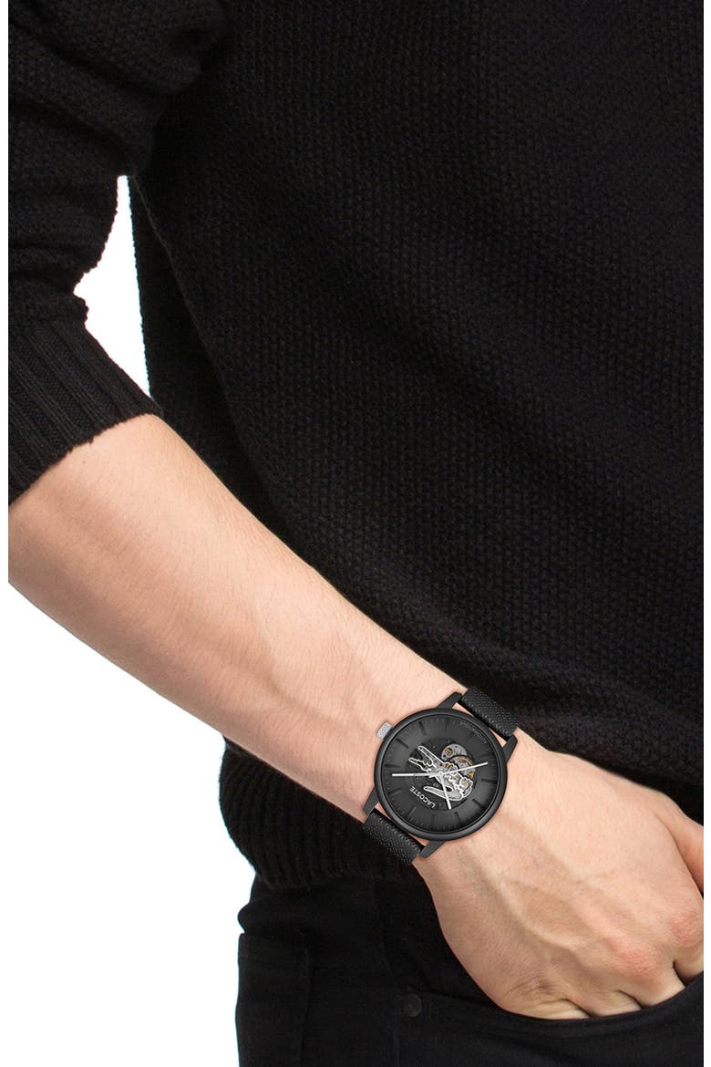 12.12 Automatique Leather Strap Watch, 44mm, Alternate, color, BLACK