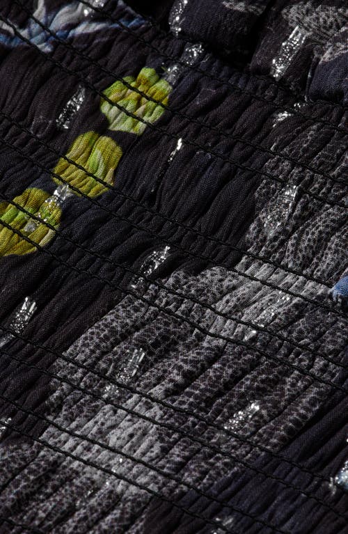 Scotch & Soda Long Sleeve Smocked Waist Chiffon Top In Black