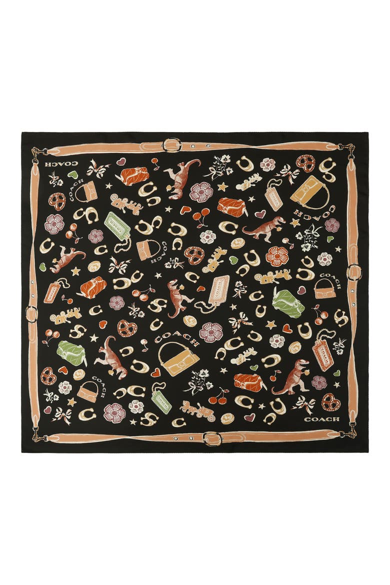Iconic Motifs Silk Square Scarf, Main, color, BLACK MULTI