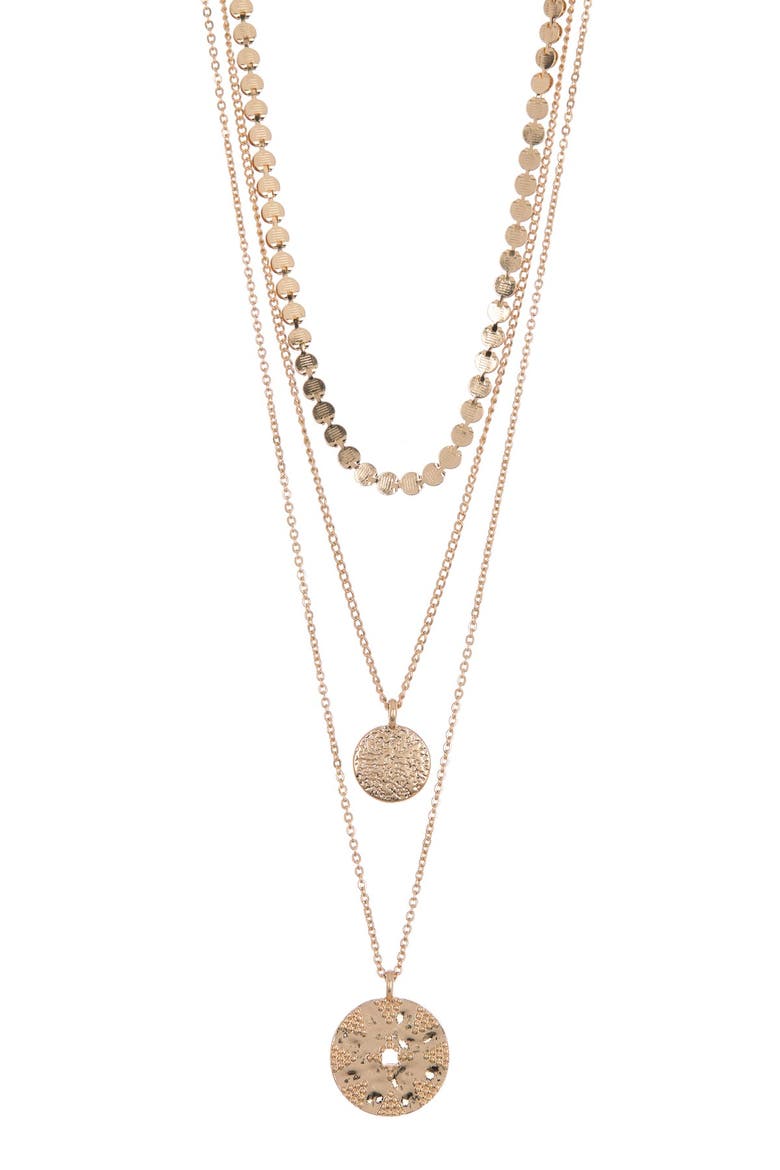 Triple Layer Coin Pendant Necklace, Main, color, GOLD