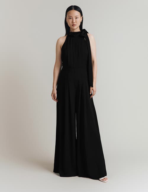 Ghost London Myla Crepe Halter Neck Wide Leg Jumpsuit In Black