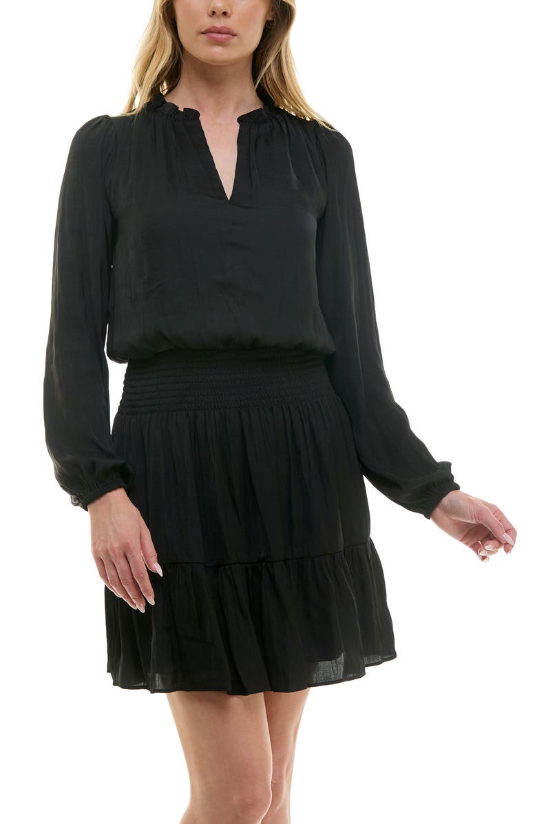 Socialite Smocked Long Sleeve Satin Dress, Alternate, color, 