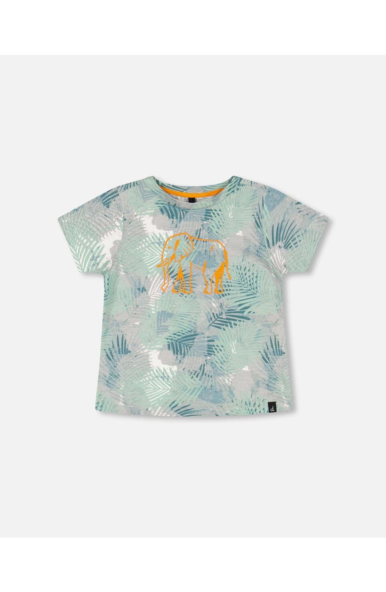 Deux par Deux Baby Boy's Organic Cotton Printed T-Shirt Green Jungle Leaves Print, Main, color, 