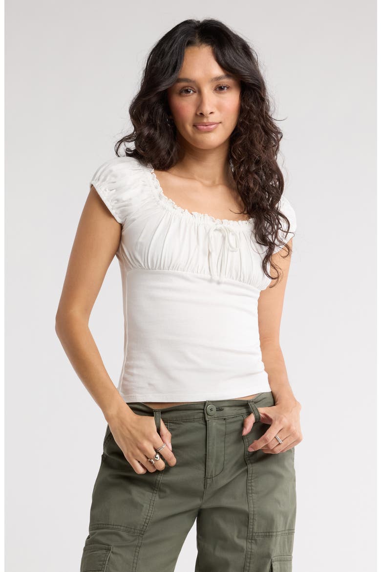 Cap Sleeve Ruched Top, Main, color, WHITE BLANC