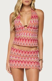 EDIKTED Saha Zigzag Crochet Halter Top