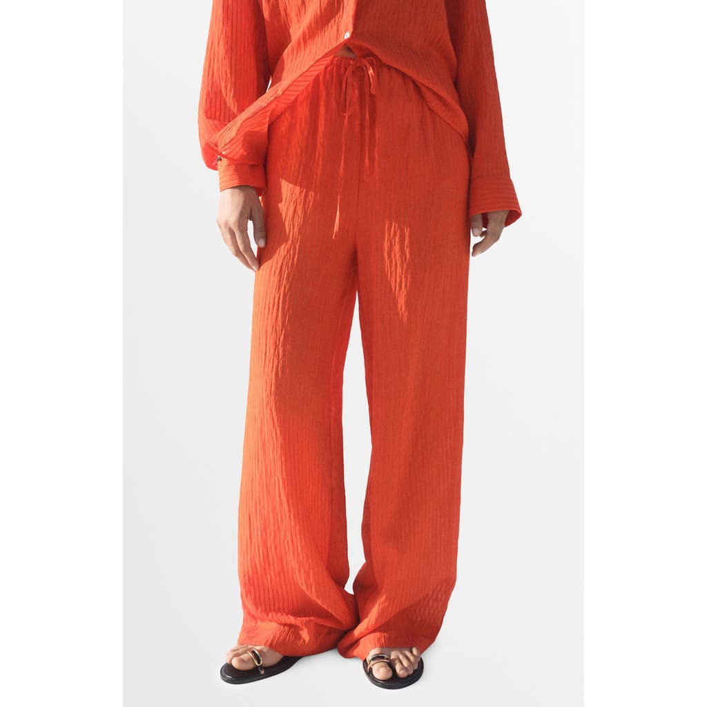 Mango Straight-leg Trousers With A Wrinkled Effect Orange In Neutral