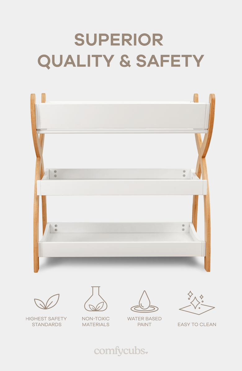 Comfy Cubs Baby Changing Table, Alternate, color, White With Natural Wood Legs