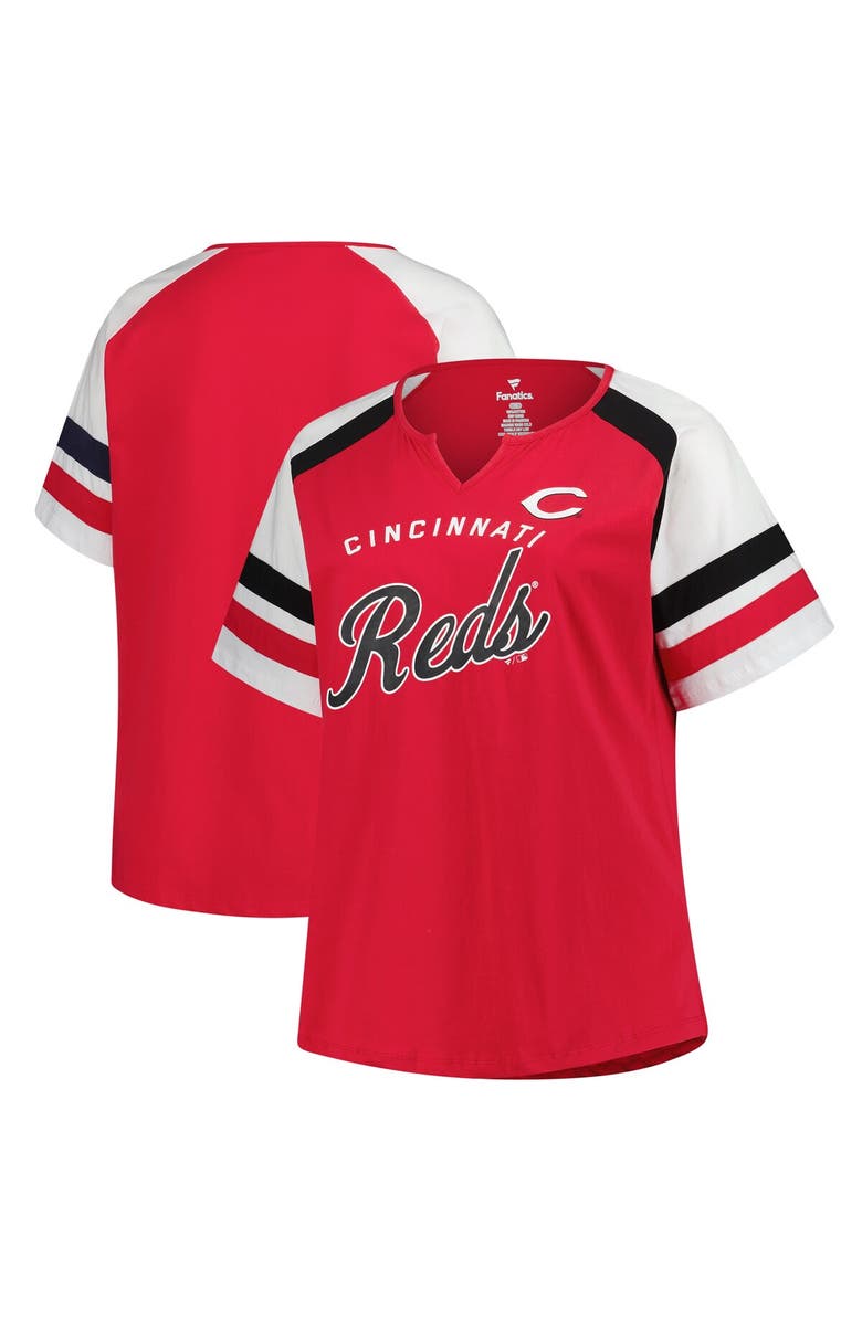 PROFILE Women's Profile  Red Cincinnati Reds Plus Sized Arched Notch Neck T-Shirt, Main, color, 